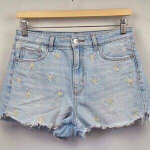 American Eagle Light Wash Daisy Embroidered Denim Shorts Size 4